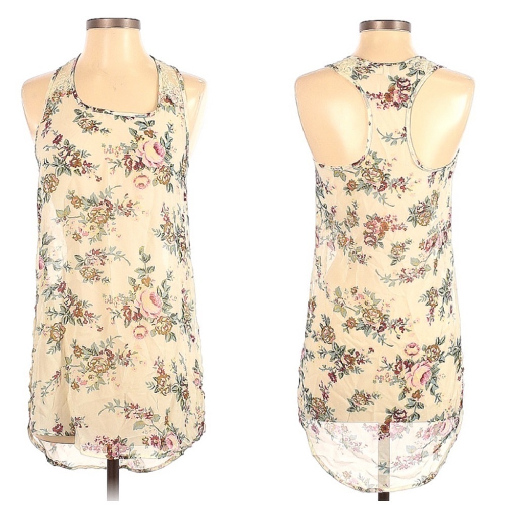 Frenchi Floral Boho Sheer Sleeveless Blouse | SIZE S